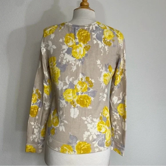 Charter Club Women's Tan Golden Watercolor Floral Soft Button Cardigan Size M - Picture 2 of 15